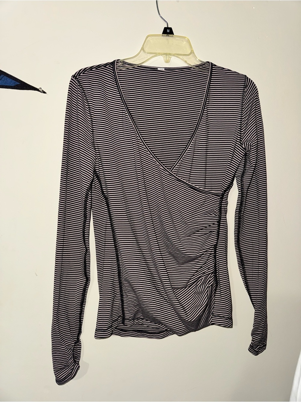 Lululemon Striped Black and White Wrap-Front Long Sleeve Top